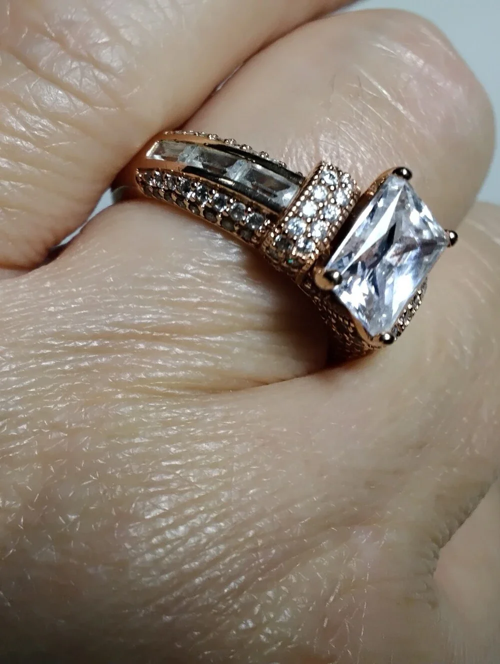 Vanna K Rose Gold 925 Silver Emerald Cut CZ Ring Sz 9 w/ Earrings Set